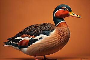 Beautiful duck on a solid color background. ai generative photo