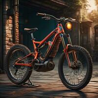 Modern orange mountain bike. ai generative photo