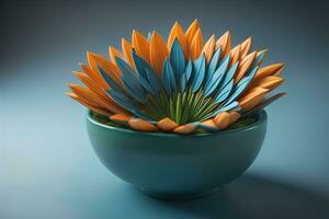 Flowers in a pot on a solid color background. ai generative photo