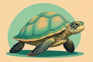 illustration of a turtle on a green background in cartoon style. ai generative photo