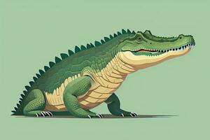 Crocodile on green background. Vector illustration in retro style. ai generative photo