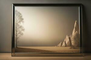 Glass picture frame on a solid color background. ai generative photo