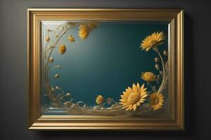 Glass picture frame on a solid color background. ai generative photo