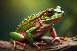 European tree frog, Hyla arborea isolated on solid colour background. ai generative photo