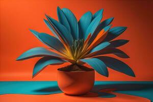 Flowers in a pot on a solid color background. ai generative photo