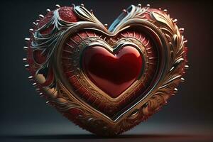 Red heart on dark background. Vintage style. ai generative photo