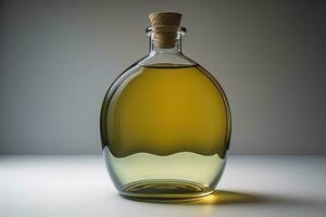 Bottle with a liquid on a solid color background. ai generative photo