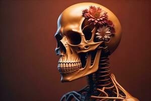 a human skeleton on a solid color background. ai generative photo