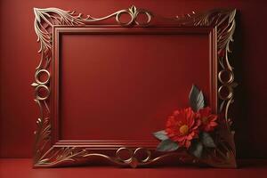 Glass picture frame on a solid color background. ai generative photo