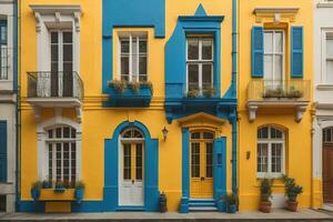 vistoso ventanas de un típico casa en el ciudad, ai generativo foto