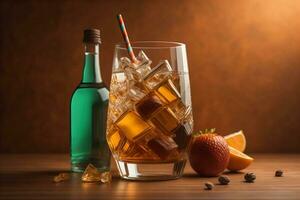 Glasses of sangria with fruits and berries on solid color background. ai generative photo