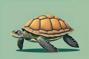 illustration of a turtle on a green background in cartoon style. ai generative photo