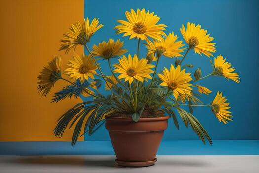 flores en un maceta en un sólido color antecedentes. ai generativo foto
