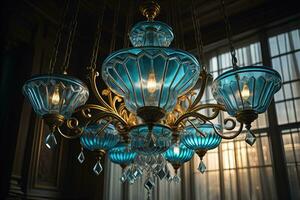 Luxury chandelier isolated on dark background. ai generative photo
