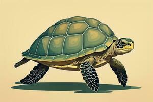 illustration of a turtle on a green background in cartoon style. ai generative photo