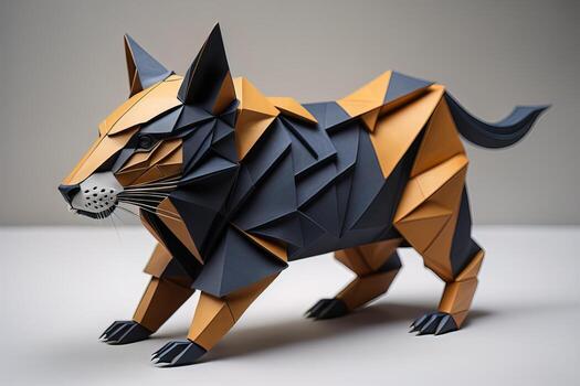 Paper origami animal isolated on solid color background. ai generative photo