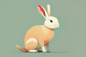 Vector illustration of a cute white rabbit sitting on a gray background. ai generative photo