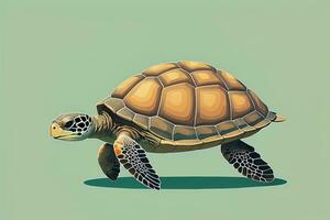illustration of a turtle on a green background in cartoon style. ai generative photo