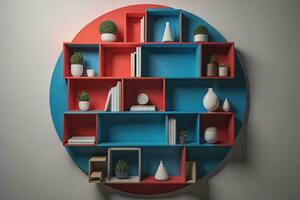 Bookshelf in scandinavian interior. ai generative photo