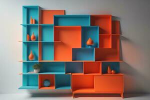 Bookshelf in scandinavian interior. ai generative photo