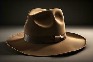 Cowboy hat on a wooden table. ai generative photo