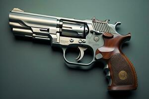 Semi-automatic handgun on a solid color background. Close-up. ai generative photo