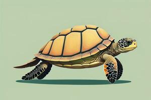 illustration of a turtle on a green background in cartoon style. ai generative photo