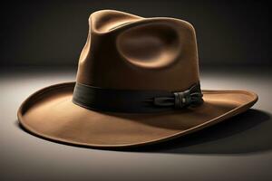 Cowboy hat on a wooden table. ai generative photo