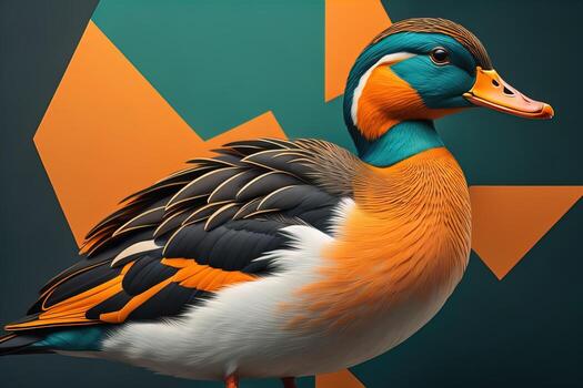 Beautiful duck on a solid color background. ai generative photo