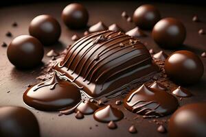 Chocolate truffles on a dark background. ai generative photo