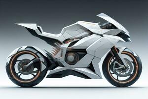 a white super sports motorcycle on a gray background. ai generative photo