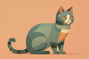 Cute cat sitting on the floor. Vector illustration in retro style. ai generative photo