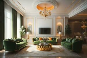 Luxury living room interior with furniture, ai generative photo