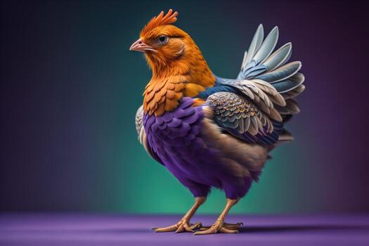 Colorful chicken on a solid color background, studio photo. ai generative photo