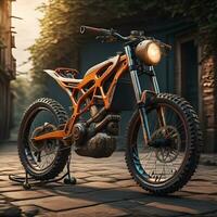 Modern powerful sports motorcycle on a colorful background. ai generative photo
