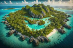 tropical isla con palma arboles y arena playa. ai generativo foto