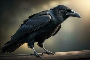 Close up portrait of a black raven, Corvus corax. ai generative photo