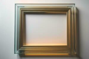 Glass picture frame on a solid color background. ai generative photo