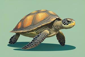 illustration of a turtle on a green background in cartoon style. ai generative photo
