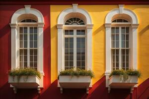 Colorful windows of a typical house in the city, ai generative photo