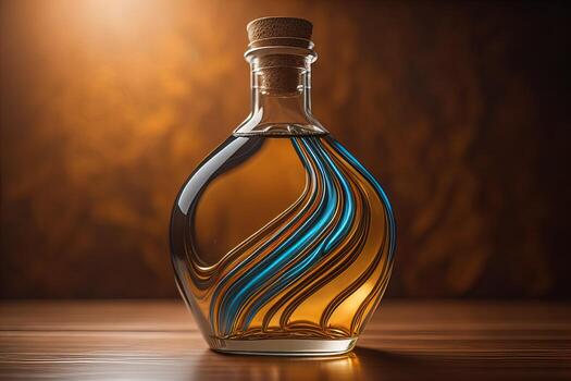 Bottle with a liquid on a solid color background. ai generative photo