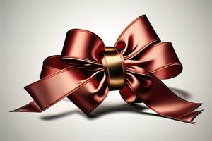 Shiny satin ribbon in brown color isolated on white background. ai generative photo