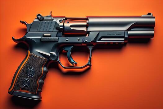 semiautomático pistola en un sólido color antecedentes. de cerca. ai generativo foto
