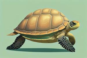 ilustración de un Tortuga en un verde antecedentes en dibujos animados estilo. ai generativo foto