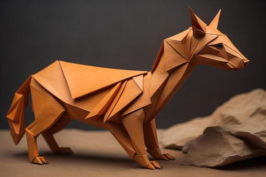 Paper origami animal isolated on solid color background. ai generative photo