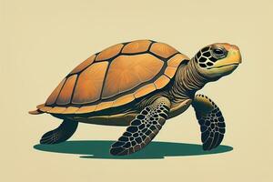 illustration of a turtle on a green background in cartoon style. ai generative photo