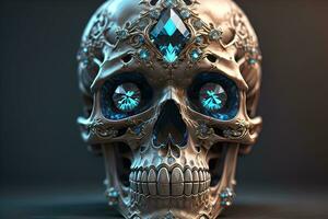 Skull with blue gemstones. ai generative photo