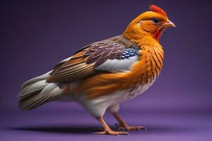 Colorful chicken on a solid color background, studio photo. ai generative photo