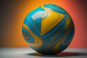 Colorful marble ball on a solid colour background. Close-up. ai generative photo