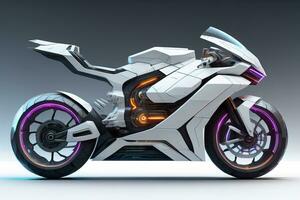 a white super sports motorcycle on a gray background. ai generative photo